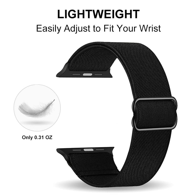 [AUSTRALIA] - SIRUIBO Stretchy Nylon Solo Loop Bands Compatible with Apple Watch 38mm 40mm 41mm, Adjustable Stretch Braided Sport Elastics Women Men Strap Compatible with iWatch Series 7/6/5/4/3/2/1 SE, Black 38mm/40mm/41mm