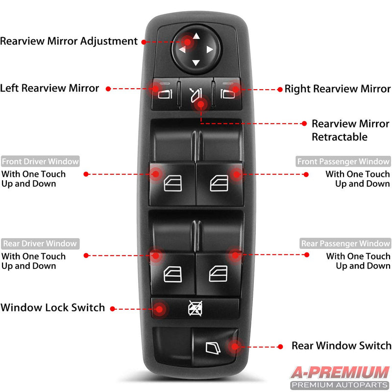 A-Premium Power Master Window Switch Replacement for Mercedes-Benz W164 W251 GL320 GL350 GL450 GL550 R320 R350 R500 Front Left Driver Side - LeoForward Australia