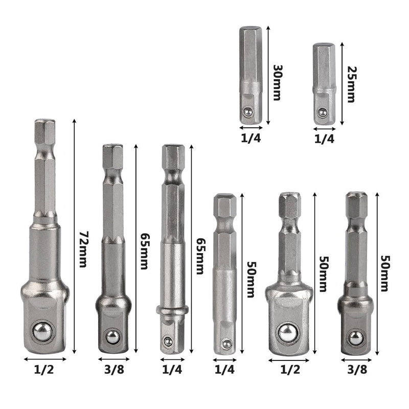  [AUSTRALIA] - TIMESETL 8Pcs Impact Grade Socket Adapter Set 1/4'' 3/8'' 1/2'' Hex Square Nut Driver Adaptor Power Drill Extension Bit