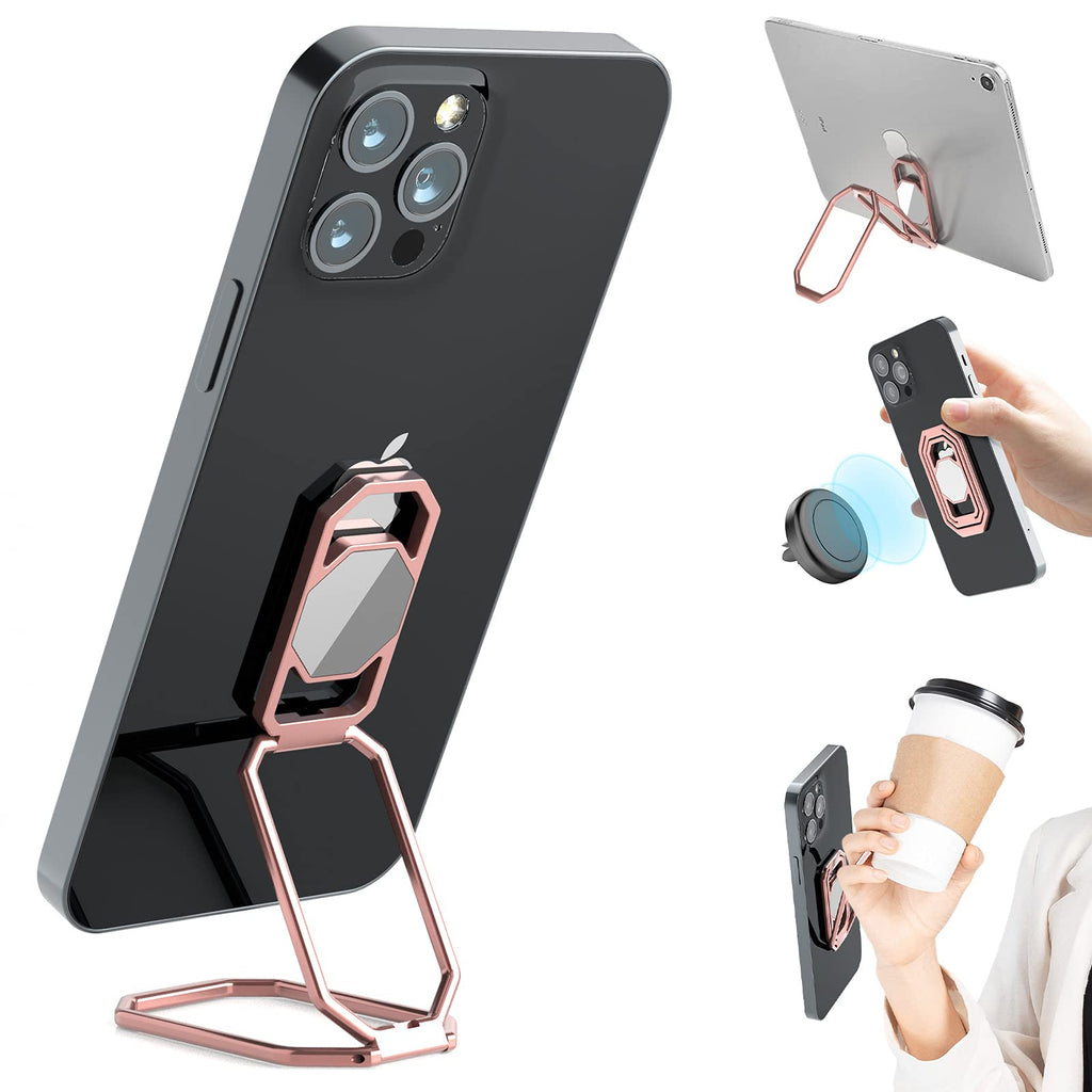  [AUSTRALIA] - Phone Ring Holder Finger Kickstand, 360° Rotation Metal Phone Grip for Magnetic Car Mount Foldable Cell Phone Stand Compatible with Most Smartphones Silver Rose Gold