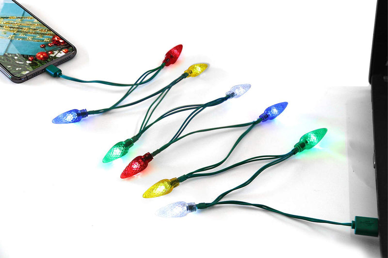  [AUSTRALIA] - Fotbor LED Christmas Lights Phone Charging Cable, Festive USB Bulb Charger, 50 Inch 10 LED Multicolor Cord for Phone 14/Pro Max/Pro/Plus,Phone 13/Pro Max/Pro/Mini,12 Pro Max/11 Pro/8/7 Airpods etc A-Lighting Pine Cone
