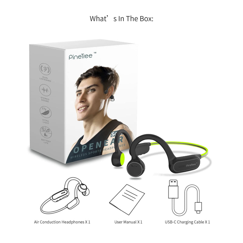  [AUSTRALIA] - Pinetree Air Conduction Open Ear Wireless Bluetooth Headphones with Mic Answer,Bluetooth 5.0 Wireless Sports Headset Lightweight,6 Hours Playtime Headset for Running/Cycling/Gym/Driving(Green) Green