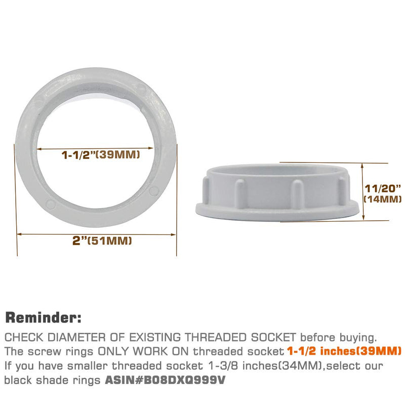  [AUSTRALIA] - Light Socket Shade Rings,Aluminum Threaded Socket Ring for Medium Base E26 Sockets,Retaining Rings for Glass Lamp Shades/Light Fixtures (4-Pack White Color/For Thread Diameter 1-1/2 Inches) 4-Pack White Aluminum/ Thread Diameter 1.5"