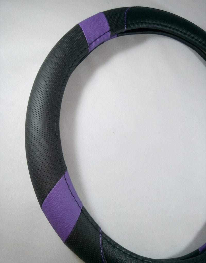  [AUSTRALIA] - Jdragon Black & Purple PU Leather Best Grip Slip-On Steering Wheel Cover 14.25-15" Diameter