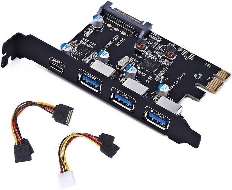  [AUSTRALIA] - PCI Express(PCIe) to USB 3.0 Type C +Type A Expansion Card ,PCI-E to USB Add-on Cards with 4 Ports USB 15 Pin SATA Power Connector for Desktop PC