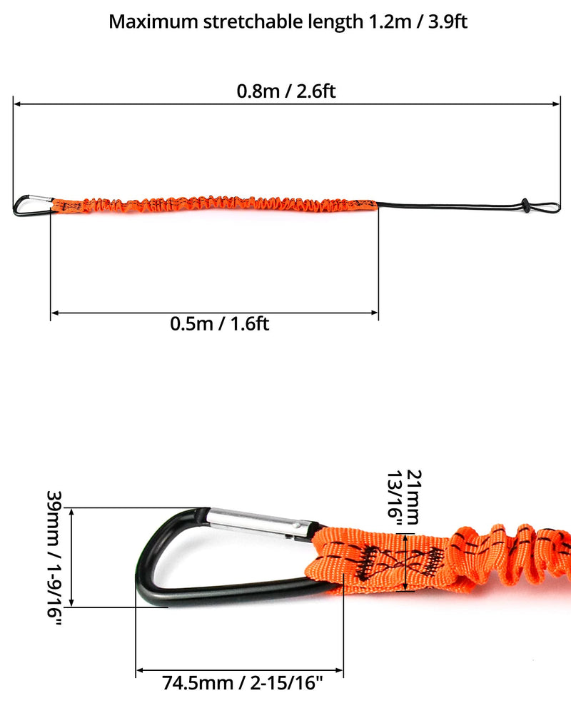  [AUSTRALIA] - QWORK Tool Lanyard, 3 Pack Safety Lanyard Retractable Bungee Cord with Standard Spring Carabiner and Adjustable Loop End