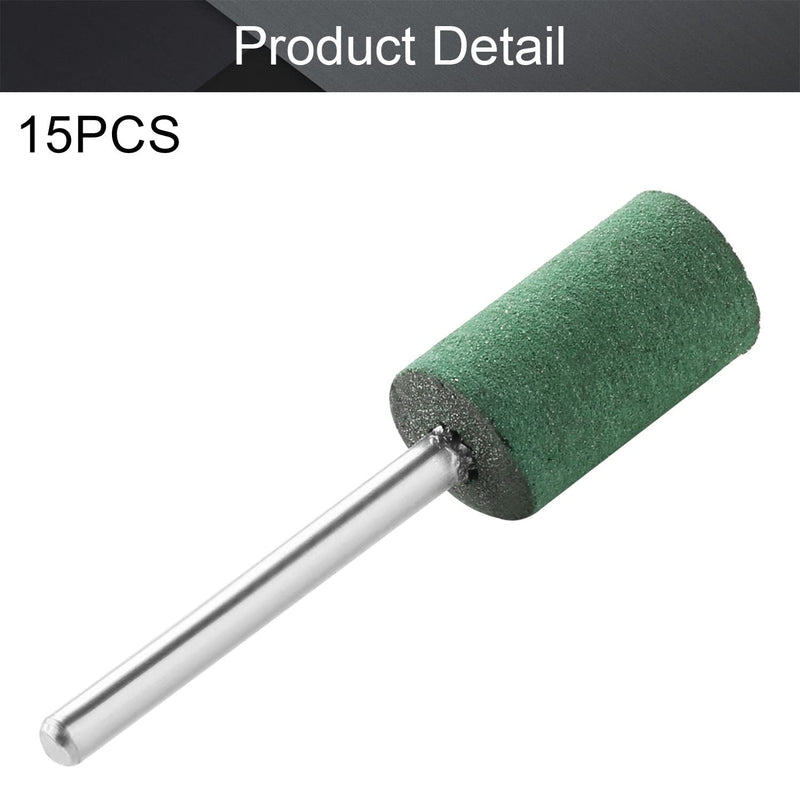  [AUSTRALIA] - Utoolmart 10mm Rubber Polishing Burrs Bits with 3mm Shank Buffing Wheels for Rotary Cylindrical Tools Green 15 Pcs Diameter 10 X handle 3×15Pcs