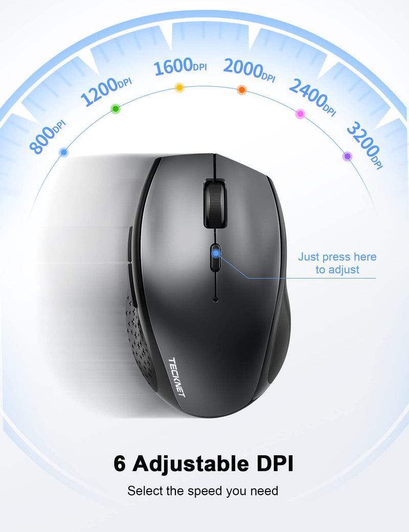  [AUSTRALIA] - TECKNET Bluetooth Mouse, Wireless Mouse Tri-Mode (BT 5.0/3.0+2.4Ghz) with Nano Receiver, Computer Mouse with 6 Adjustable DPI Levels and 6 Buttons for PC, Laptop, Windows Computer, MacBook