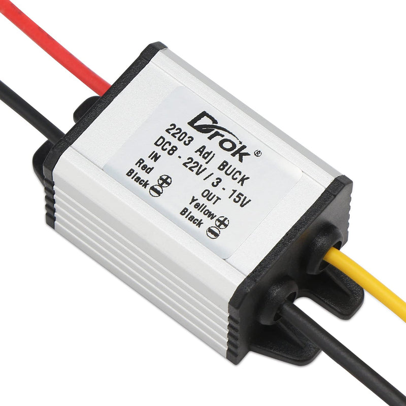 DROK - 90010 Waterproof DC Buck Converter Voltage Regulator 8-22V to 1-15V 5V 12V 3A Adjustable Output Power Supply Transformer - LeoForward Australia