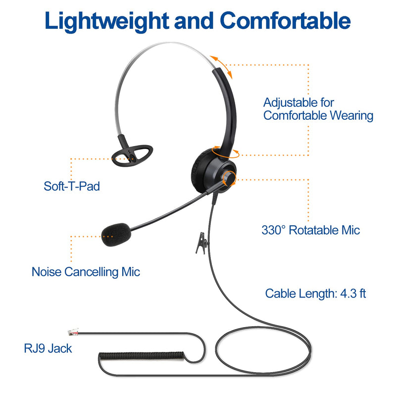  [AUSTRALIA] - Phone Headsets RJ9 with Noise Cancelling Microphone, Corded Office Telephone Headset Compatible with Polycom VVX201 VVX250 VVX350 VVX311 VVX310 VVX400 VVX410 VVX411 VVX500 Landline Phones Black