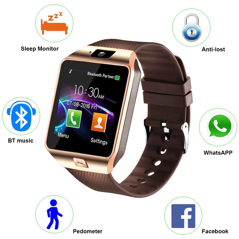  [AUSTRALIA] - Padgene DZ09 Bluetooth Smartwatch,Touchscreen Wrist Smart Phone Watch Sports Fitness Tracker with SIM SD Card Slot Camera Pedometer Compatible with Android Smartphone for Kids Men Women (RGD2) RGD2