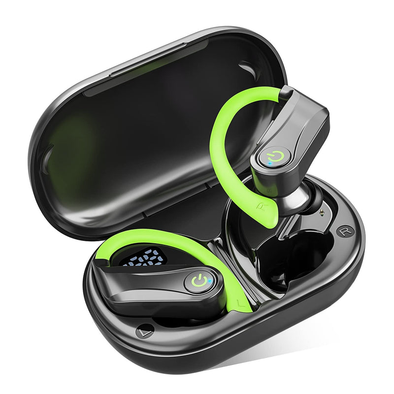  [AUSTRALIA] - Wireless Earbuds Bluetooth Headphones,Vanzon IPX7 Waterproof Over Ear Earphones for 48Hrs Play Back Sport Earphones,with LED Charging Case&Earhooks Built-in Mic Headset Workout Green