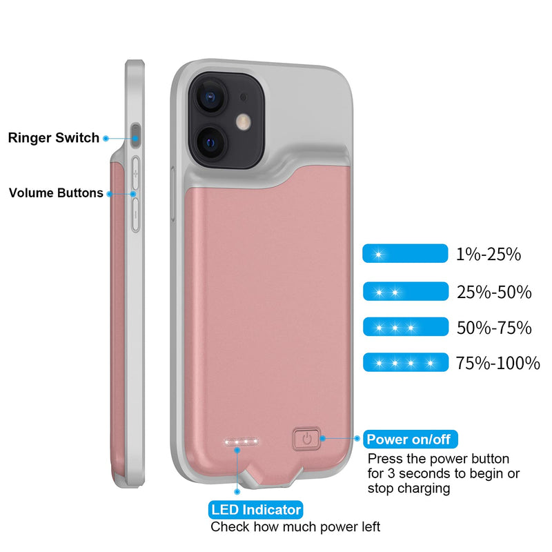  [AUSTRALIA] - Battery Case for iPhone 12 Pro & 12, YISHDA [5500mAh] iPhone 12 Charging Case, Slim Thin Rechargeable Extended Portable Battery Charging Phone Case Cover for iPhone 12/12 Pro (6.1 Inch), Pink