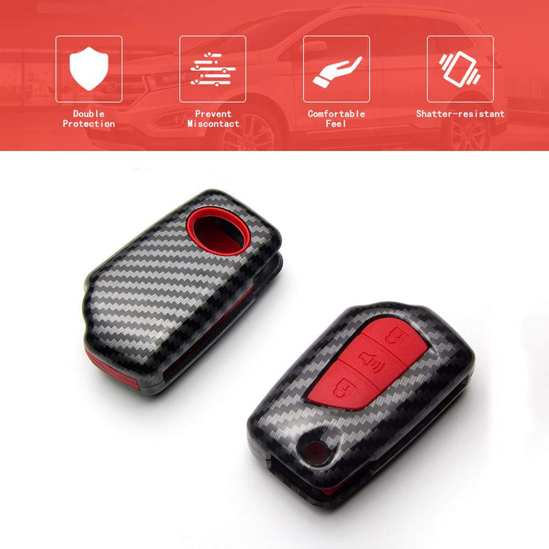  [AUSTRALIA] - TANGSEN Flip Key Fob Case for Scion IM TC XB Toyota C-HR Corolla IM 3 Button Keyless Entry Remote Personalized Protective Cover Plastic Carbon Fiber Pattern Red Silicone Red Silicone & Black Carbon Fiber Pattern ABS