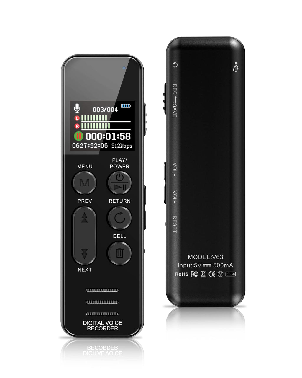  [AUSTRALIA] - 60H Voice Recorder with Playback, XIXITPY 64GB Audio Recorder with Port USB C, 750 Hours of Storage and 60 Hours of Continuous Recording, Voice Activated Recorder for Lectures, Meetings and More