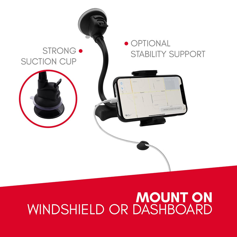  [AUSTRALIA] - Macally Windshield Phone Mount for Car, Super Strong Suction Cup Phone Holder for Truck - Universal Gooseneck Window Phone Mount for Car, Compatible with iPhone, Samsung, Cell Phone, Android, Mobile
