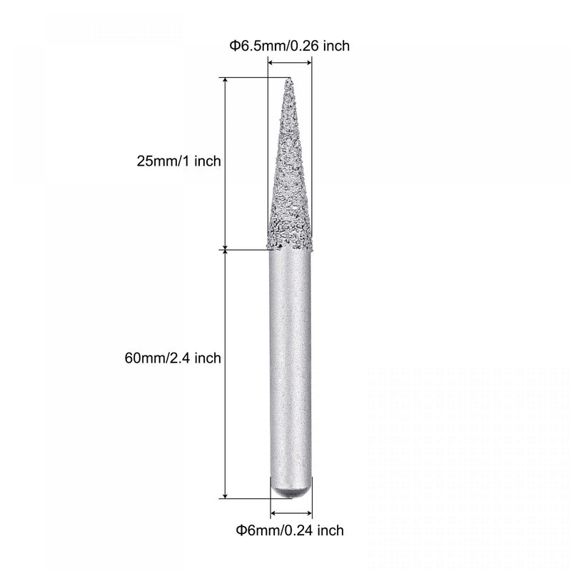  [AUSTRALIA] - uxcell Diamond Mounted Points 60 Grit 6.5mm Brazed Grinder Taper Head 6mm Shank Grinding Rotary Bit Marble Stone Carving Tool