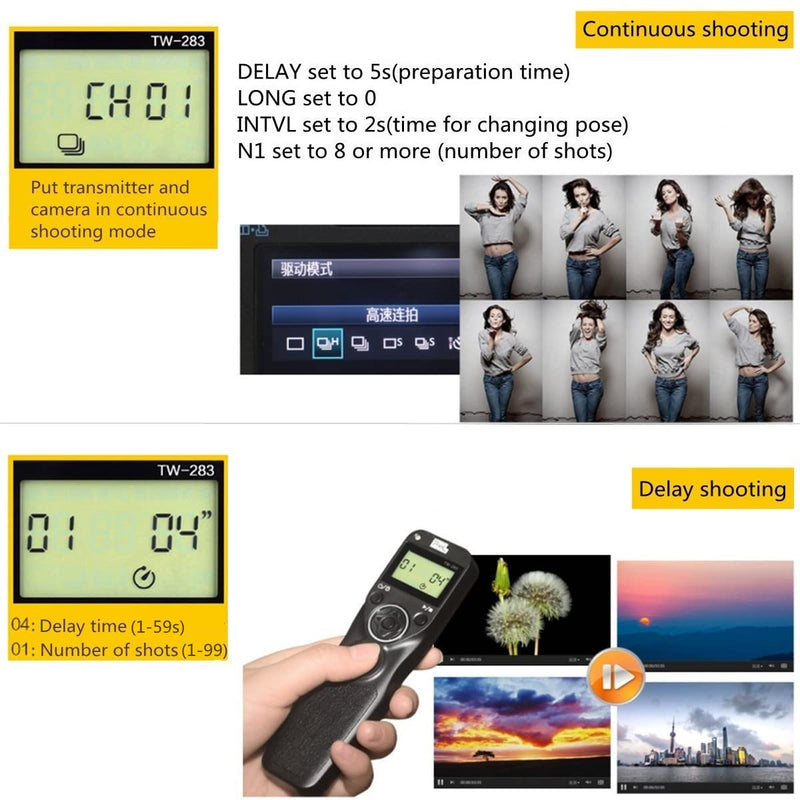  [AUSTRALIA] - Pixel Timer TW-283 DC2 Wireless Shutter Release Remote Control Compatible with Nikon Z7, Z7 II, Z6, Z6 II, Z5, D750, D780, D7500, D7200, D7100, D5600, D5500, D5300, D5200, D5100, D5000, P7700, P7800 283 DC2 for Nikon