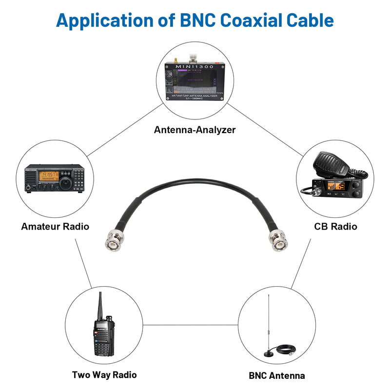  [AUSTRALIA] - MOOKEERF BNC Male to BNC Male Coax Cable, 50 Ohm RG58 Coaxial Cable with BNC Connectors, 1ft (2Pcs) 1FT-2PCS