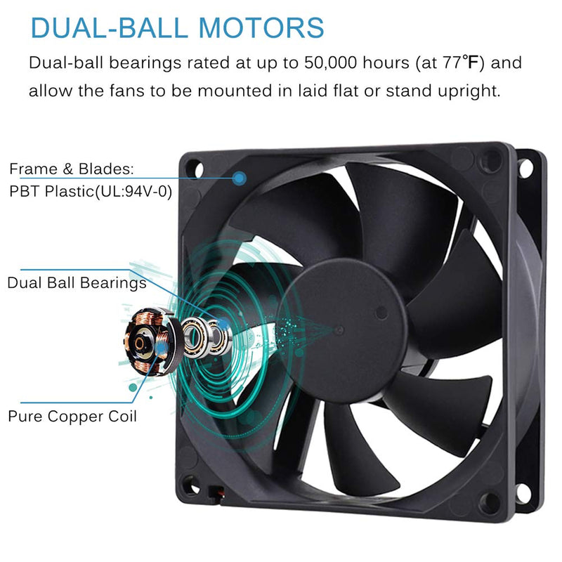  [AUSTRALIA] - GDSTIME 2 Pack 80mm x 80mm x 25mm Dual Ball Bearings DC Brushless Cooling Fan