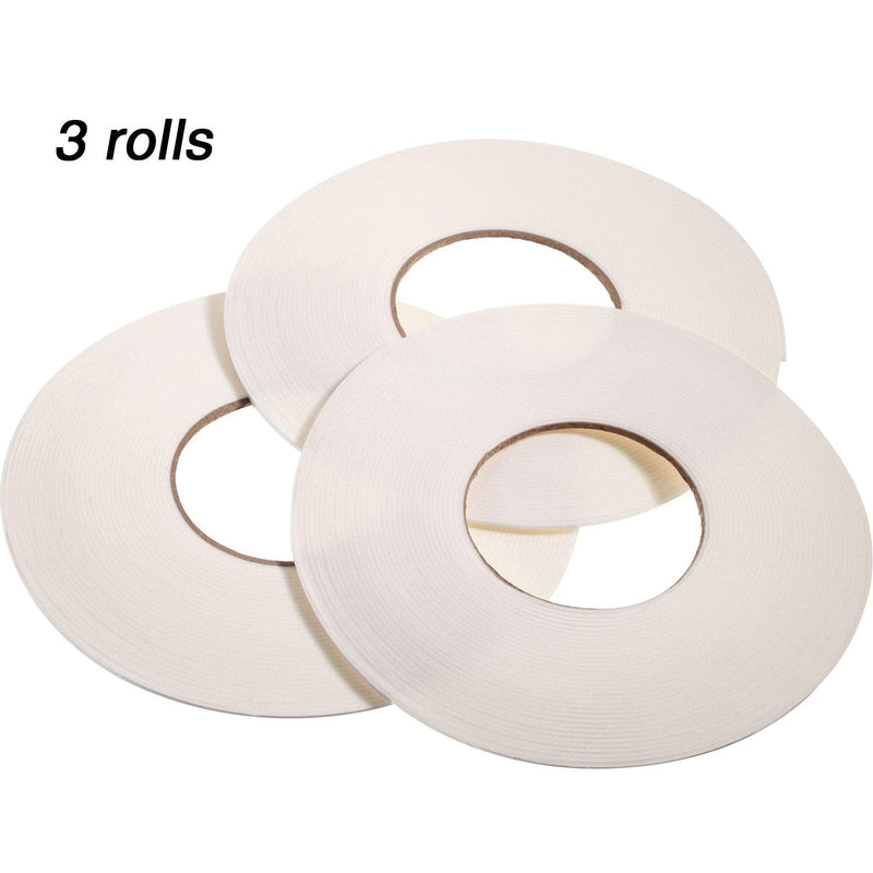  [AUSTRALIA] - 3 Rolls Double Sided Foam Tape PE Roll Foam Tape Double Faced Sponge Adhesive Mounting Tape (White, 1/8 Inch by 50 Feet) White