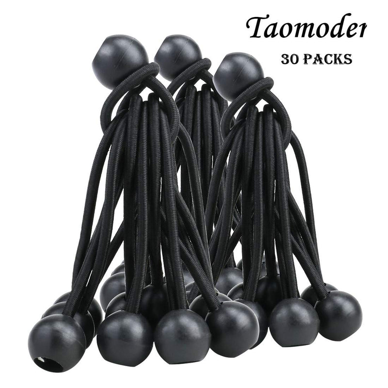  [AUSTRALIA] - 30 Pack Bungee Balls, Taomoder Black Bungee Cord HeavyWeight 4 inches Tarp Bungee Cords Tie Down Straps Multifunction Elastic Rope for Camping, Tents, Cargo, Projector Screen, Canopy Tent