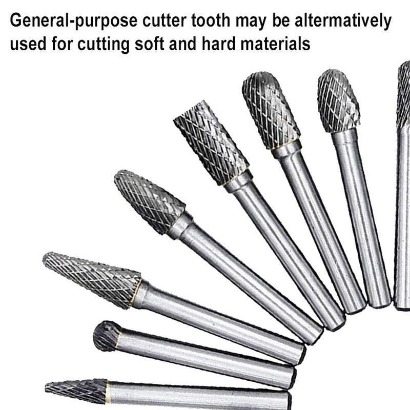 NORTOOLS 10 PCS Tungsten Double Cut Carbide Burrs with 1/4" Shank for Metal Carving Polishing Engraving Drilling in Plastic Box onesize - LeoForward Australia