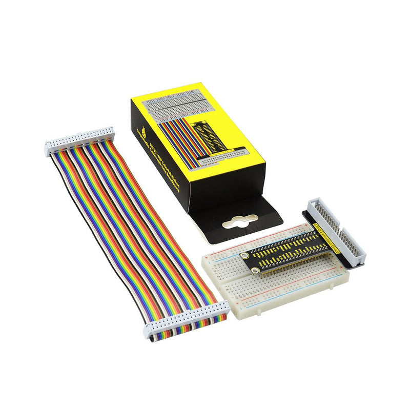  [AUSTRALIA] - KEYESTUDIO GPIO Breakout Kit for Raspberry Pi - Assembled Pi Breakout + Rainbow Ribbon Cable + 400 Tie Points Solderless Breadboard