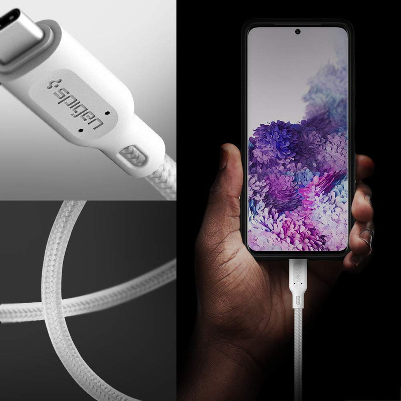 Spigen DuraSync 60W USB C to USB C Cable Power Delivery PD [4.9ft][Premium Cotton Braided] Fast Charging Cable Type C Works with MacBook, iPad Pro 2018, Air 4th Gen, Galaxy, Pixel & More - White - LeoForward Australia