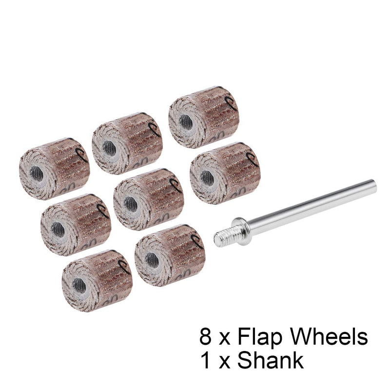  [AUSTRALIA] - uxcell 8 Pcs 8x8mm Flap Wheel 120 Grits Abrasive Grinding Head with 1/8" Shank for Rotary Tool