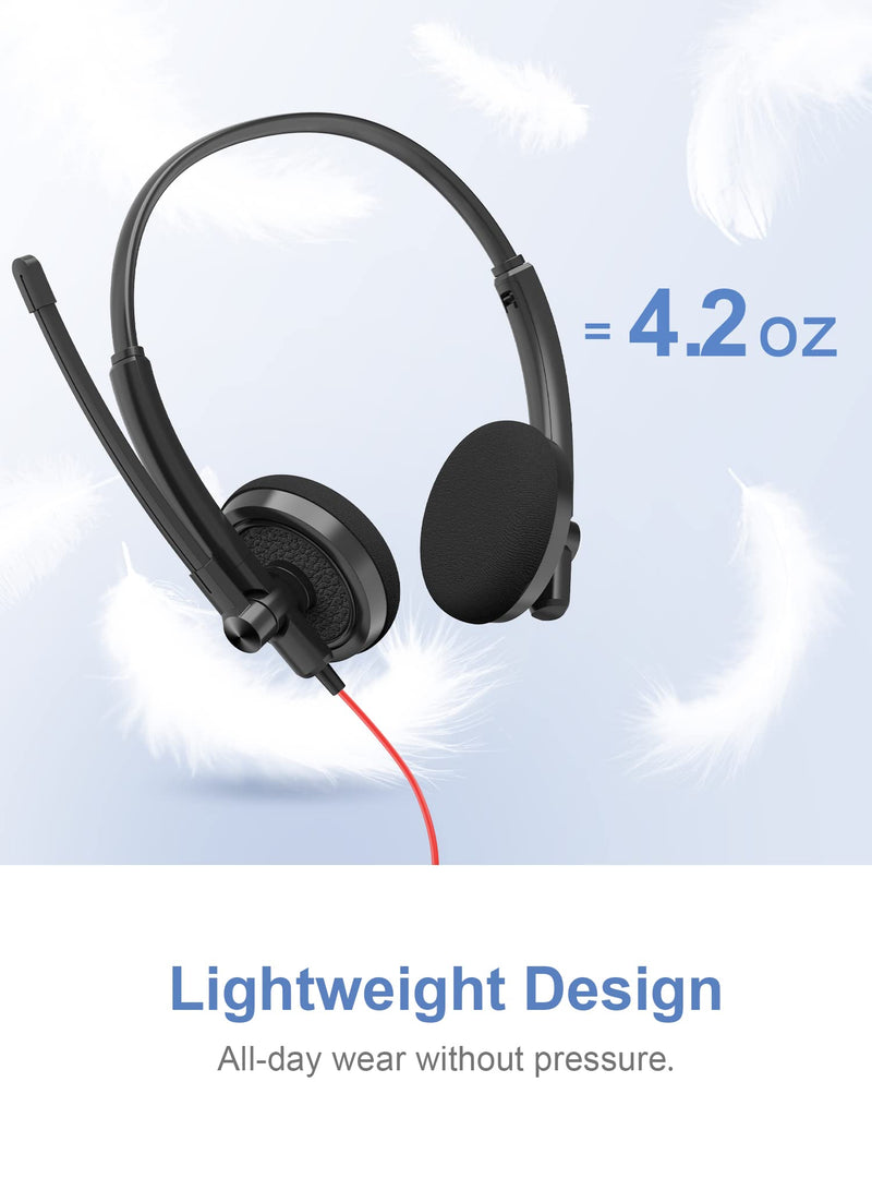  [AUSTRALIA] - USB Headset with Microphone, HROEENOI Computer Headset with Noise-Cancelling Microphone for PC, Wired Headset for Laptop, 3.5mm&USB Jack, with Volume & Mic Mute for Zoom, Skype, Call Center, Home Black