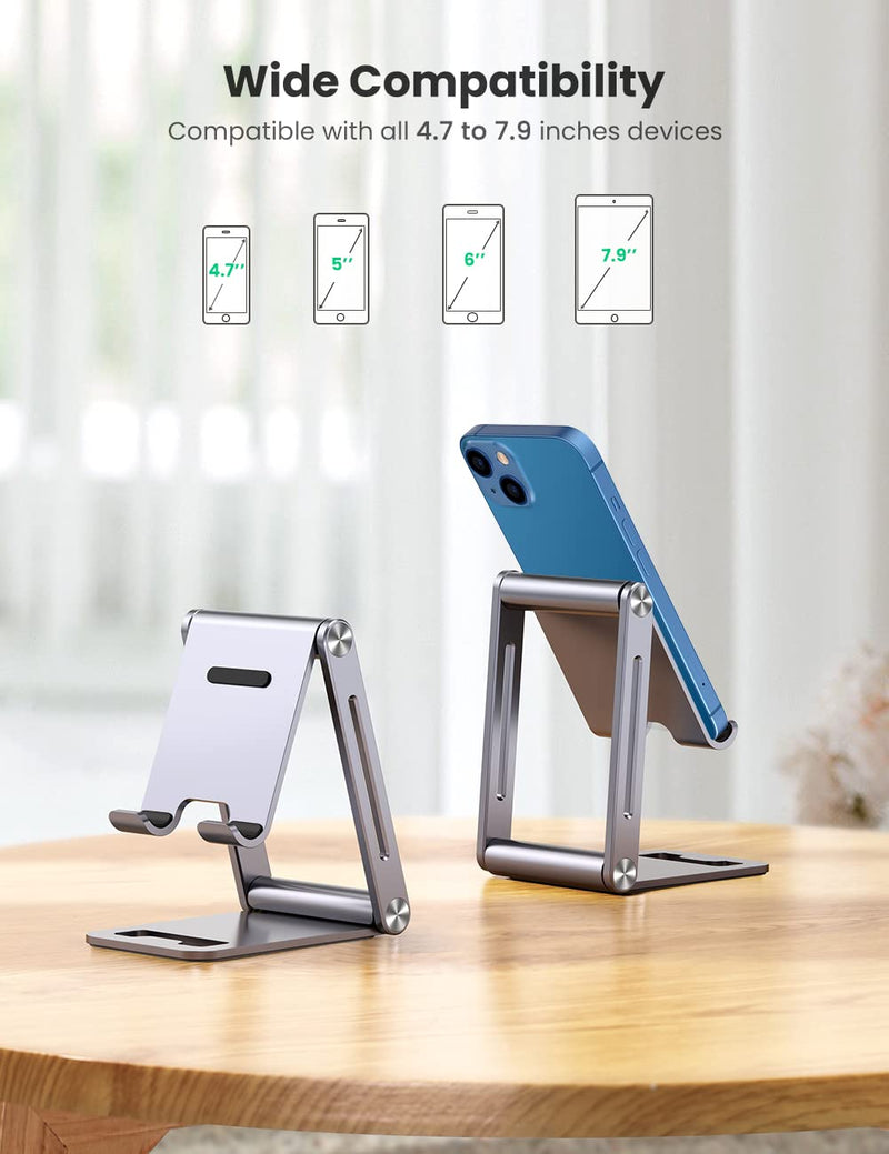  [AUSTRALIA] - UGREEN Cell Phone Stand Desk Adjustable Aluminum Mobile Phone Holder Compatible for iPhone 13 12 Pro Max, iPhone 11 X SE XS XR 8 Plus 6 7 6S Samsung Galaxy Note20 S20 S10 S9 S8 S7 Smartphone Foldable