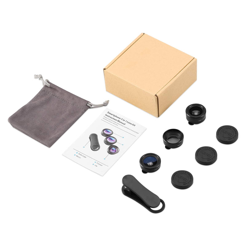  [AUSTRALIA] - Criacr Phone Camera Lens, 198° Fisheye Lens, 15X Macro Lens, 0.65X Wide Angle Lens, Clip-On 3 in 1 Cell Phone Lens for Live Video, Compatible with iPhone 13, X XR, Samsung, Other Smartphones