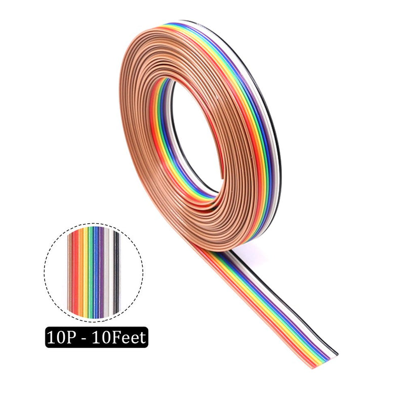  [AUSTRALIA] - Glarks 10ft / 3m 10/14/16/20 Wire Rainbow Color Flat Ribbon IDC Wire Cable Kit for 2.54mm Connectors
