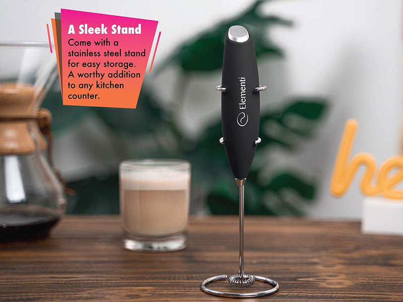  [AUSTRALIA] - Elementi Milk Frother Handheld Electric Matcha Whisk, Handheld Milk Frother Electric Stirrer and Handheld Coffee Frother Mini Blender, Hand Frother Drink Mixer, Frappe Maker, Latte Machine Milk Foamer Black