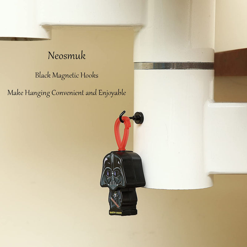  [AUSTRALIA] - Neosmuk Black Magnetic Hooks, 22 lb+ Heavy Duty Earth Magnets with Hook for Refrigerator, Extra Strong Cruise Hook for Hanging, Magnetic Hanger for Curtain, Grill (Black, Pack of 6)… 22lbs Magnetic hooks