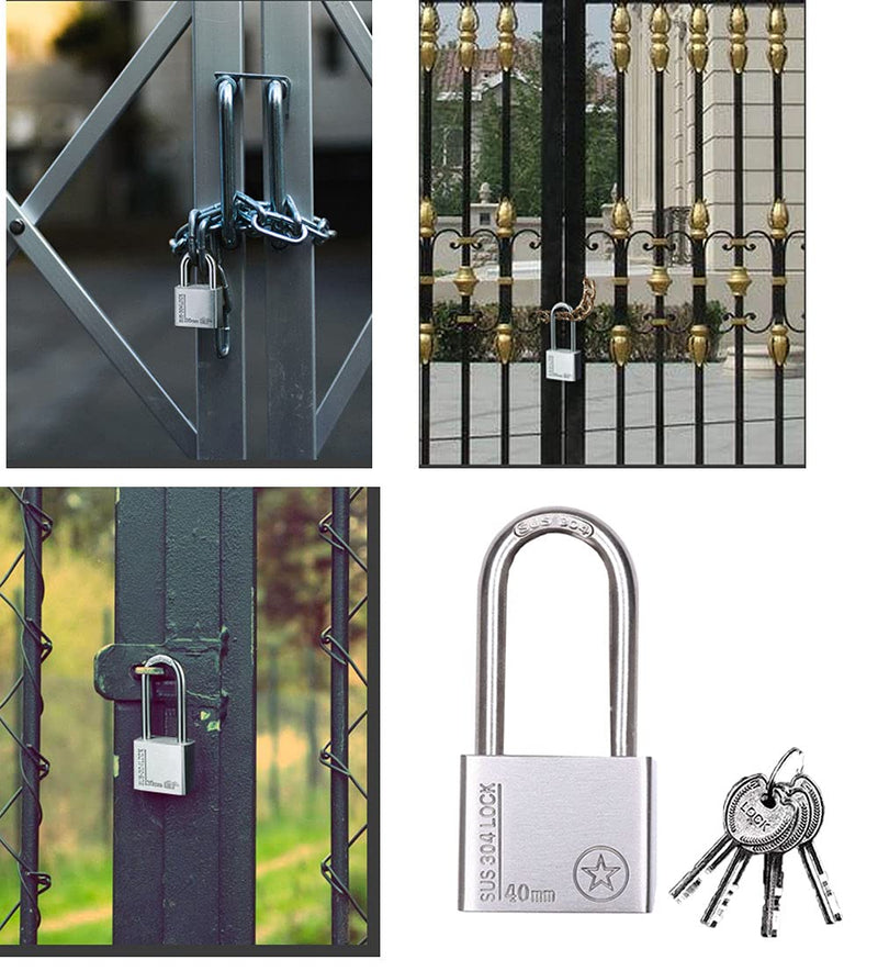  [AUSTRALIA] - 40mm Long Beam Stainless Steel Safety Padlock, Lock, Padlock with Key, Padlock, Multi Key Lock, Long Beam Lock with Key, Lock with 4 Keys for Gym Locker Lock, Door, Fence