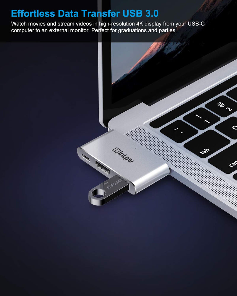USB C to HDMI 4K Adapter, Intpw Mini USB-C Hub for New MacBook Pro & MacBook Air Enabled Dual Thunderbolt 3 Ports, 1 USB 3.0 Port, 100W Power Delivery Pass-Through Charging Port, Silver - LeoForward Australia