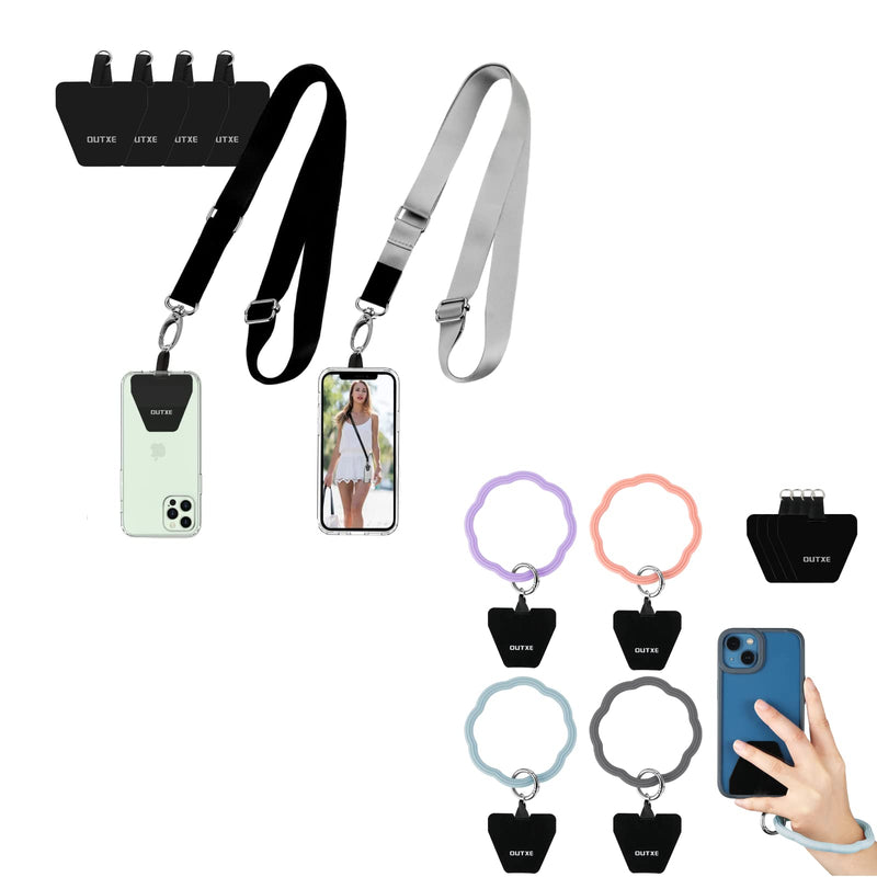  [AUSTRALIA] - OUTXE Phone Lanyard- 2-Pack Adjustable Neck Strap, 4× Pad with Adhesive,OUTXE Phone Wrist Strap - 8 × Phone Tether Tabs, 4 × Silicone Phone Bracelet Strap