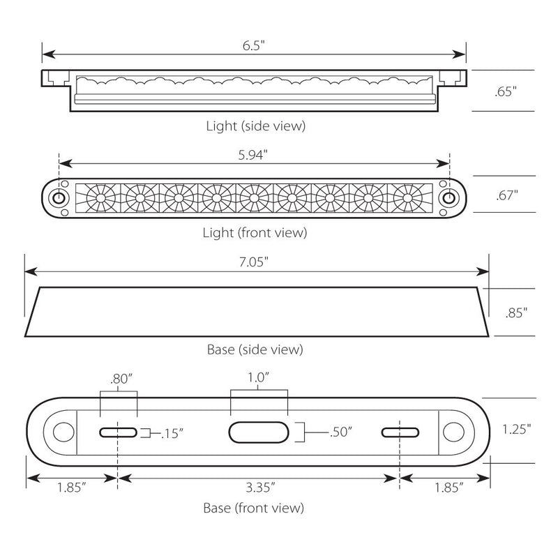  [AUSTRALIA] - Grand General 76090 Amber 6-1/2" 9-LED Sealed Light Bar with Chrome Base and 3 Wires for Dual Function Amber/Amber w/Base Mount