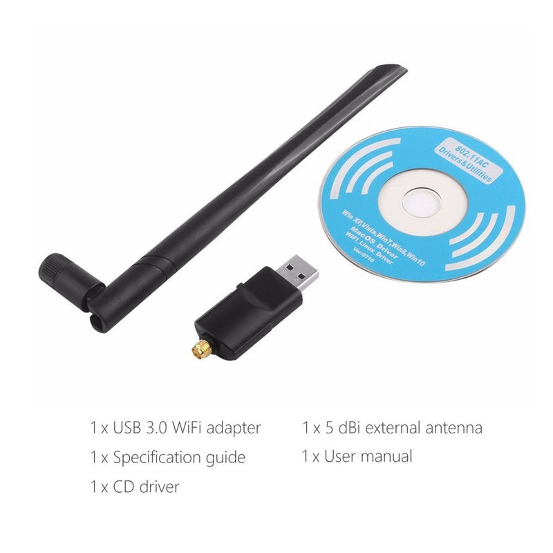  [AUSTRALIA] - Realtek RTL8812BU USB Wireless Adapter 1200 Mbps with 5 dBi Antenna Dual Band AC1200 WiFi Dongle IEEE 802.11 a b g n ac for Laptop Desktop USB 3.0 Network Adapter Support Windows 10 Mac