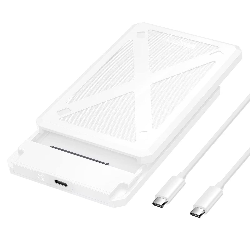  [AUSTRALIA] - iDsonix 2.5 inch Hard Drive Enclosure, 6Gbps USB C 3.1 to SATA III Tool-Free External Hard Drive Enclosure for 7mm/9mm 2.5" SSD HDD with UASP Compatible with Toshiba Samsung WD White(PW25-1C3) 1C3-White