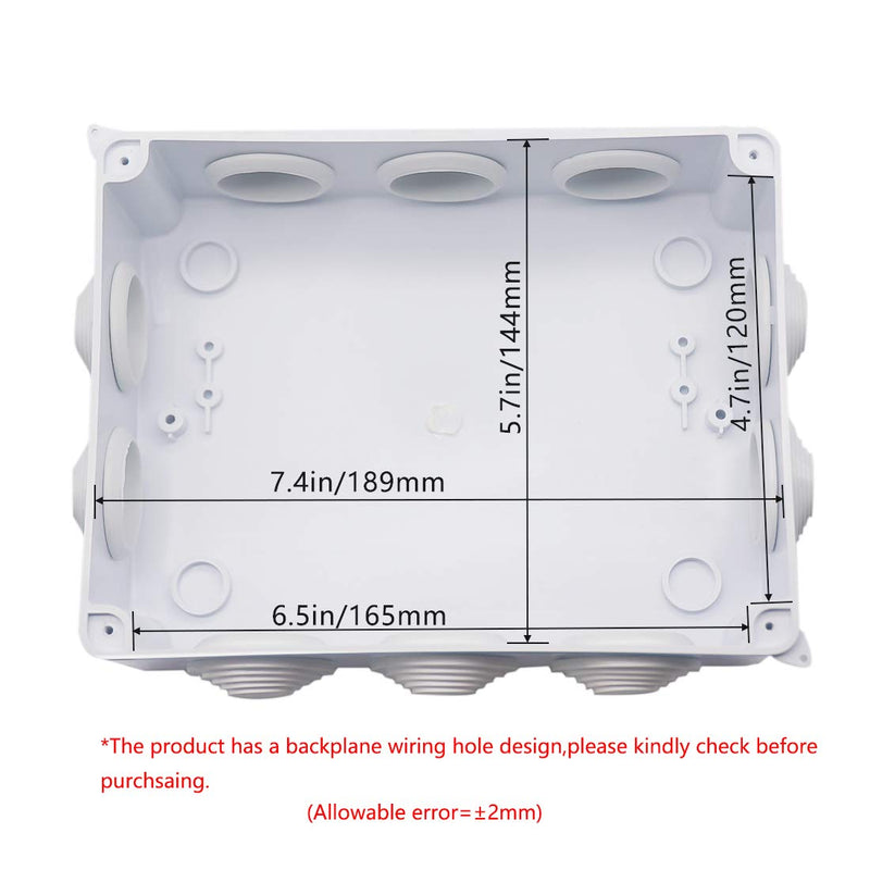  [AUSTRALIA] - Zulkit Junction Box ABS Plastic Dustproof Waterproof IP65 Universal Electrical Boxes Project Enclosure White 7.9 x 6.1 x 3.1 inch (200 x155 x 80mm) 7.9"x 6.1" x 3.1" With Holes