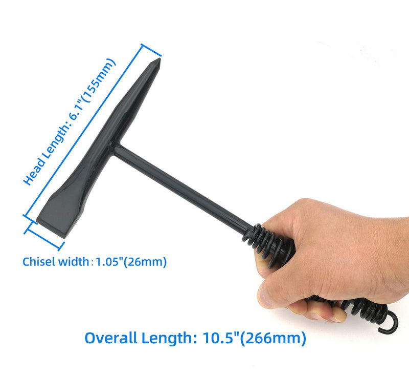  [AUSTRALIA] - VASTOOLS Welding Chipping Hammer with Coil Spring Handle,10.5",Cone and Vertical Chisel/ 10" Wire Brush(Free) Black