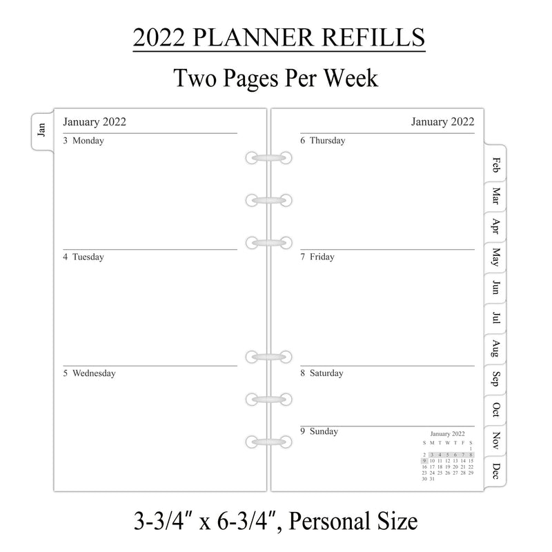  [AUSTRALIA] - 2022 Weekly & Monthly Planner Refill, 3-3/4" x 6-3/4", from January 2022 to December 2022, Personal Size/Size 3