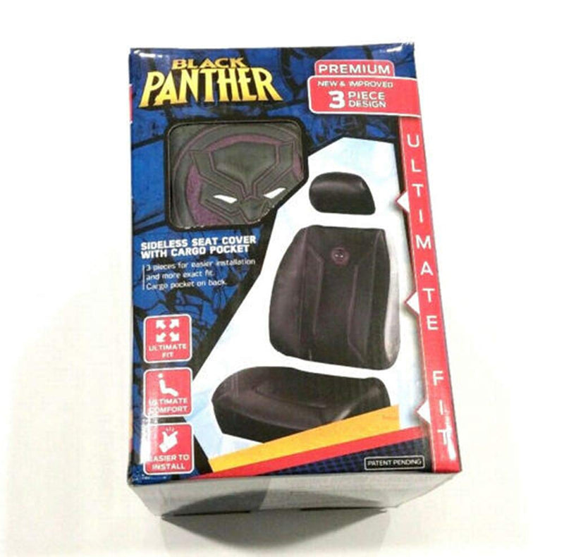  [AUSTRALIA] - Plasticolor Black Panther Symbol Icon Logo Marvel Premium Stitched Sideless Seat Cover with Cargo Pocket