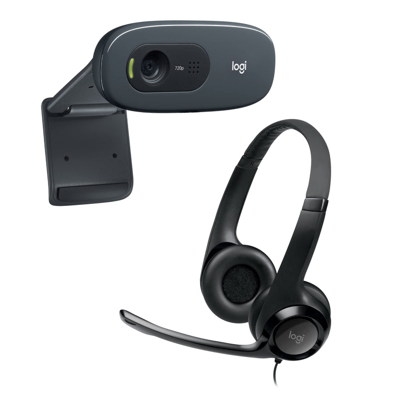  [AUSTRALIA] - Logitech USB Headset H390 with Noise Cancelling Mic & C270 Desktop or Laptop Webcam, HD 720p Widescreen for Video Calling and Recording