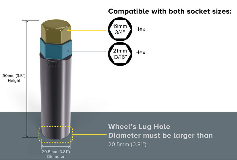 6 Point Spline Drive Tuner Socket Key Tool for Six-Spline Wheel Lock Lug Nuts - 17.6mm Inner Diameter - Compatible with 19mm (3/4) and 21mm (13/16) Replacement Hex Socket 2 Pack - LeoForward Australia
