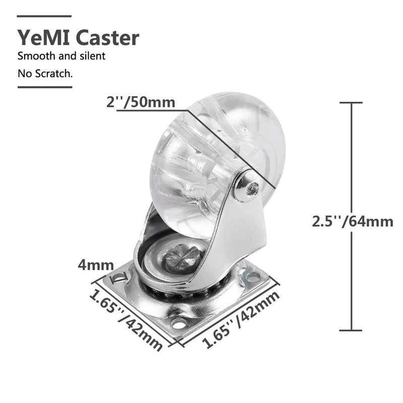 YeMI 2 Inch Swivel Plate Casters Set of 4, Heavy Duty Castor Wheels for Furniture, Crystal Clear Polyurethane Rolling Castors with 360 Degree Plate for Cabinet,Ottoman,Bench (500 Lbs,Screws Included) 2",4 swivel - LeoForward Australia