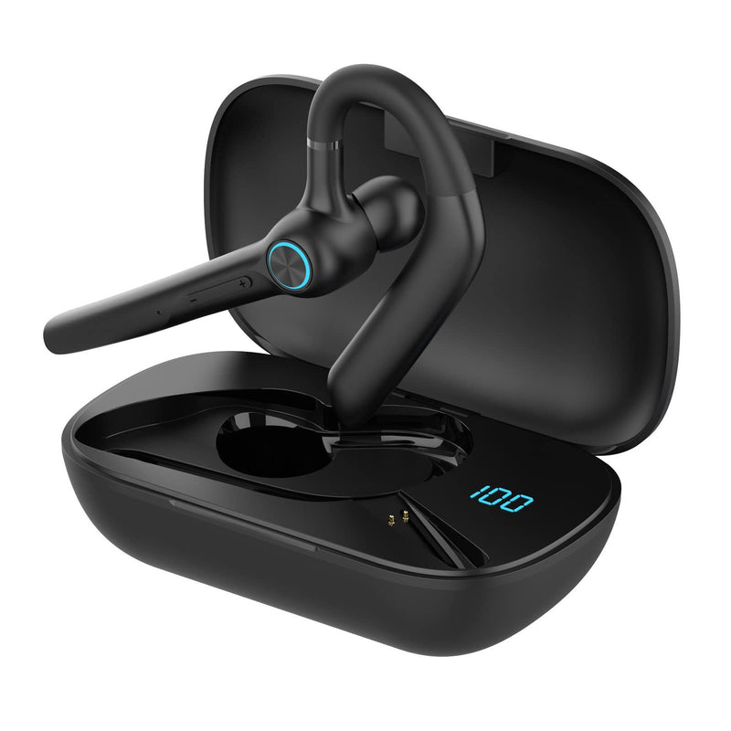  [AUSTRALIA] - Bluetooth Headset, eppfun Wireless Bluetooth Earpiece V5.2 with Dual Mic Noise Cancelling, 50Hrs Playtime with Charging Case, in-Ear Headphones Hands-Free Earphones for Business,Office and Driving Black